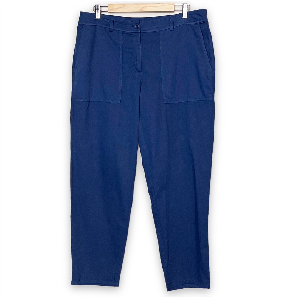 Eileen Fisher Navy Blue Cotton Patch Pocket Pants 12 organic straight minimalist
